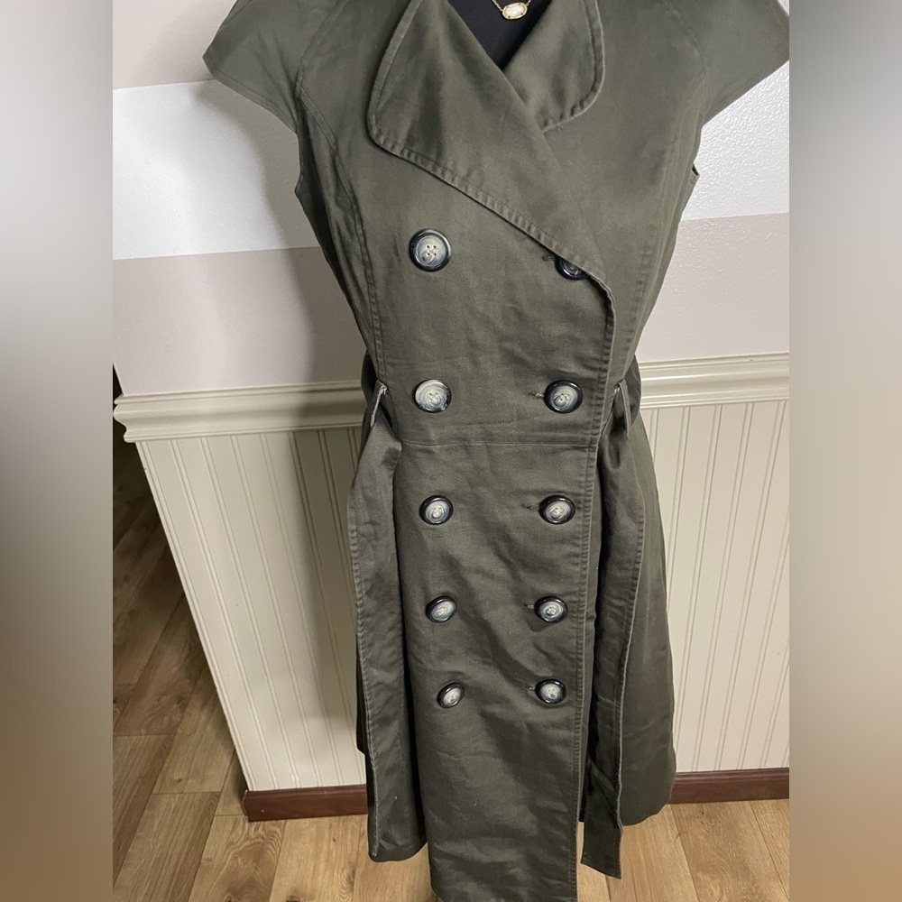 Liz Claiborne deep olive green safari trench utility sleeveless dress. size 8 - Picture 7 of 12